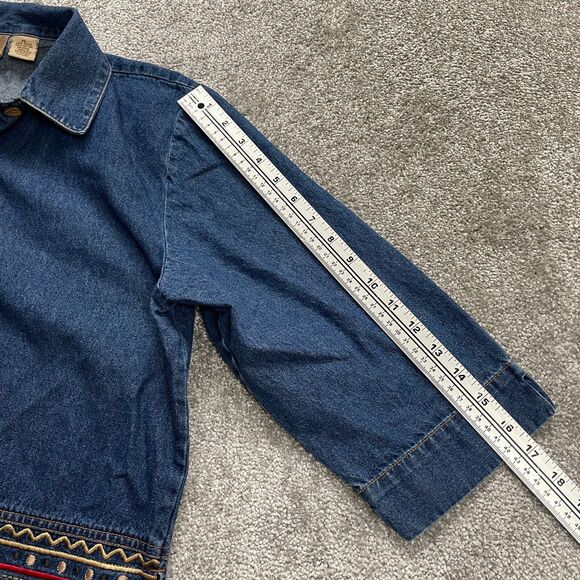 Mountain Lake Denim Jean Jacket Womens Petite Large Button Down Embroidered Boho - Picture 10 of 13